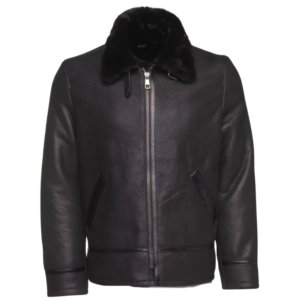 Black B3 Bomber Aviator Shearling Jacket