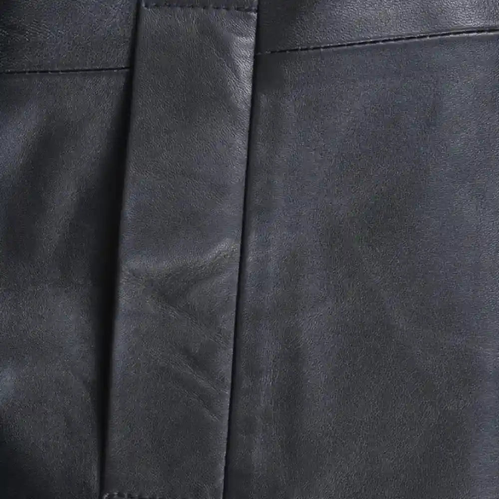 Eric's black leather car coat with fur collar