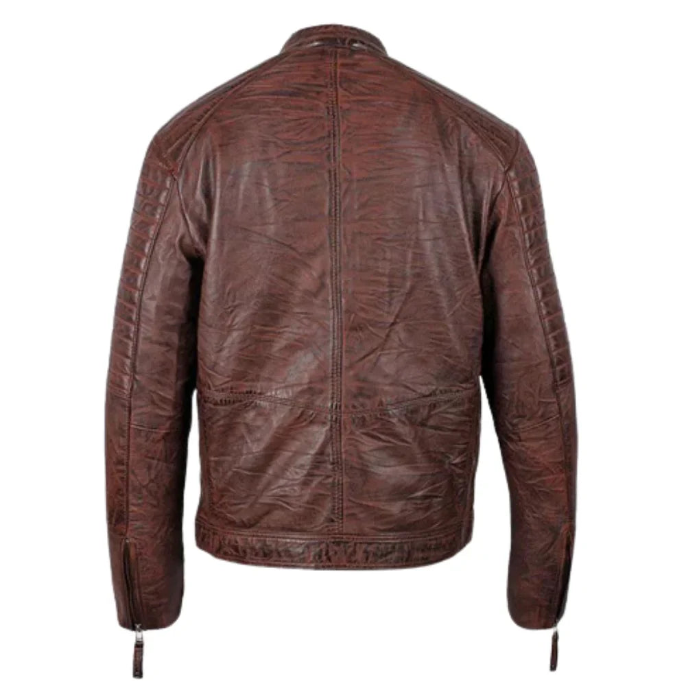 Men's Sal Wrinkled Brown Cafe racer Leather Jacket