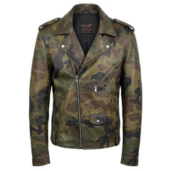 Military Printed Camouflage Leather Biker Jacket