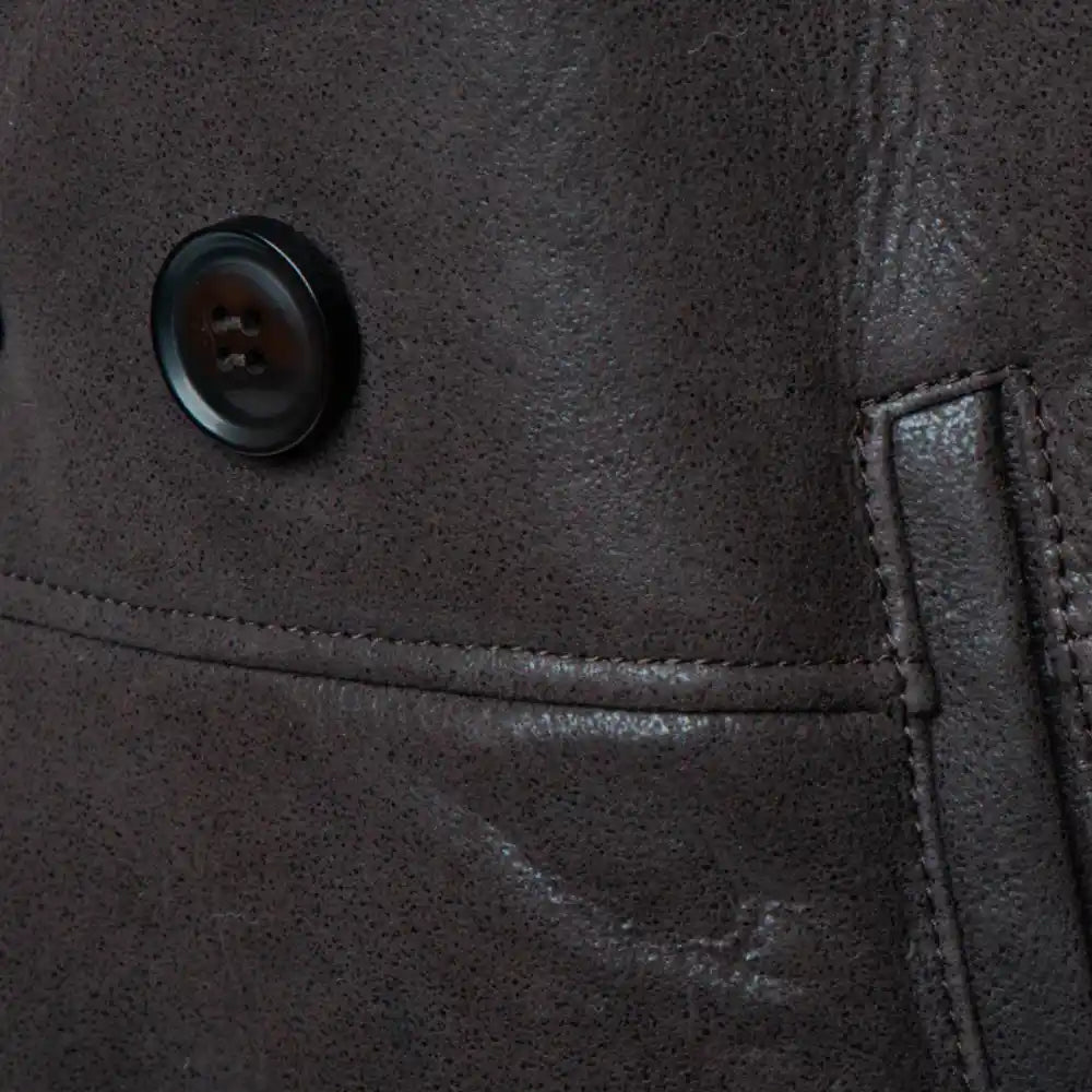 Jozef's 3/4 length brown shearling buttoned coat