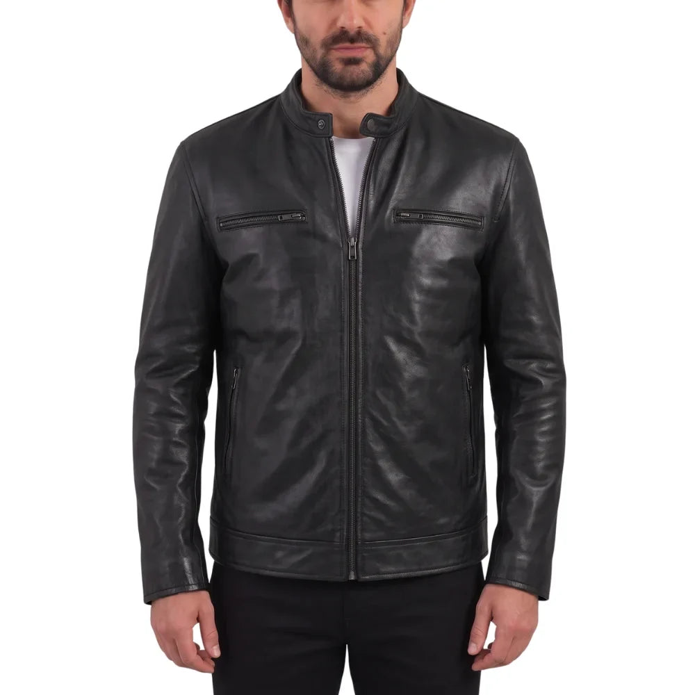 Bandit Black Cafe Racer Heavy Leather Jacket