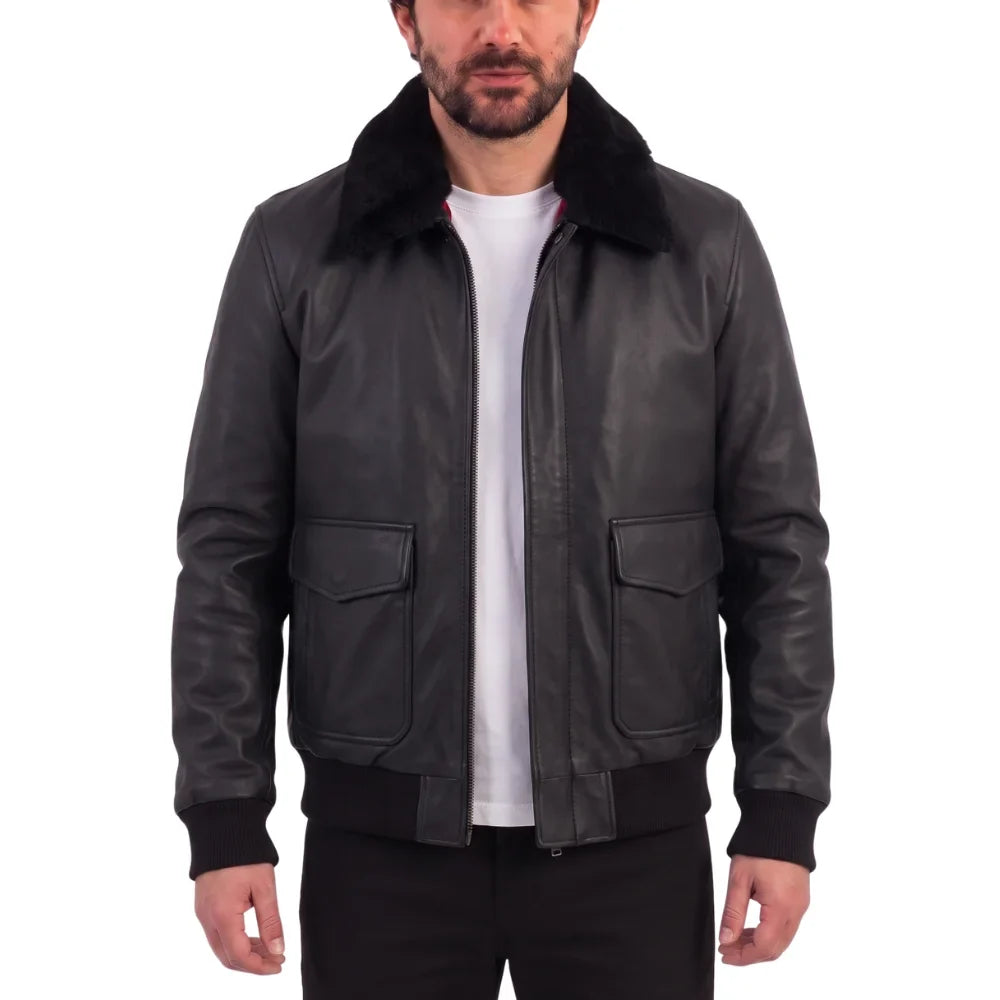 Matte Black A2 Bomber Leather jacket