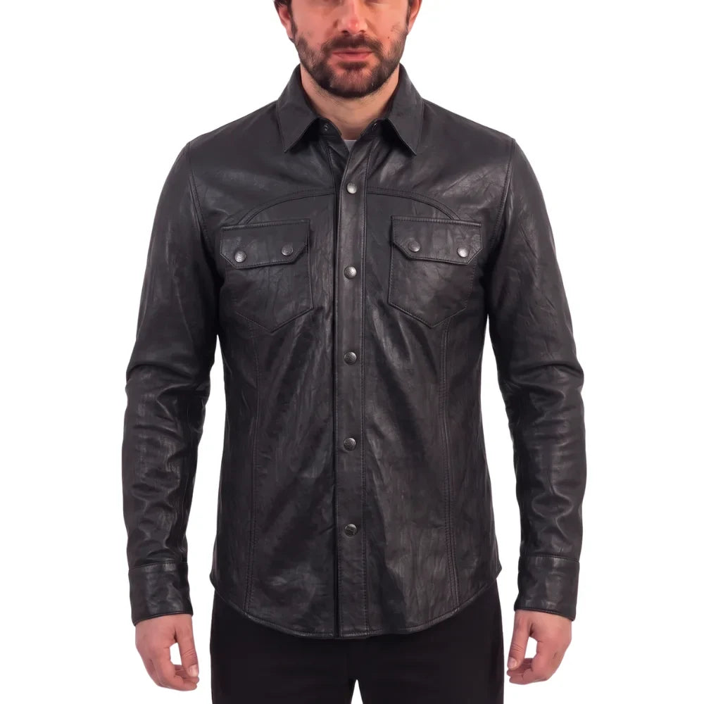 Classic Black Leather Shirt
