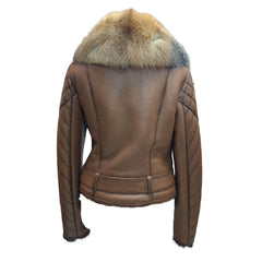 Lumins quilted shearling jacket with crystal fox fur