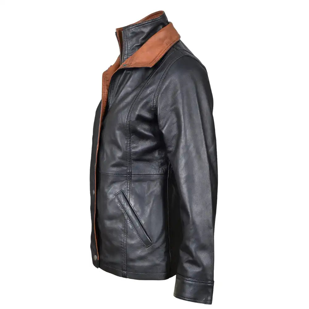 Adeline Black Leather Car Coat