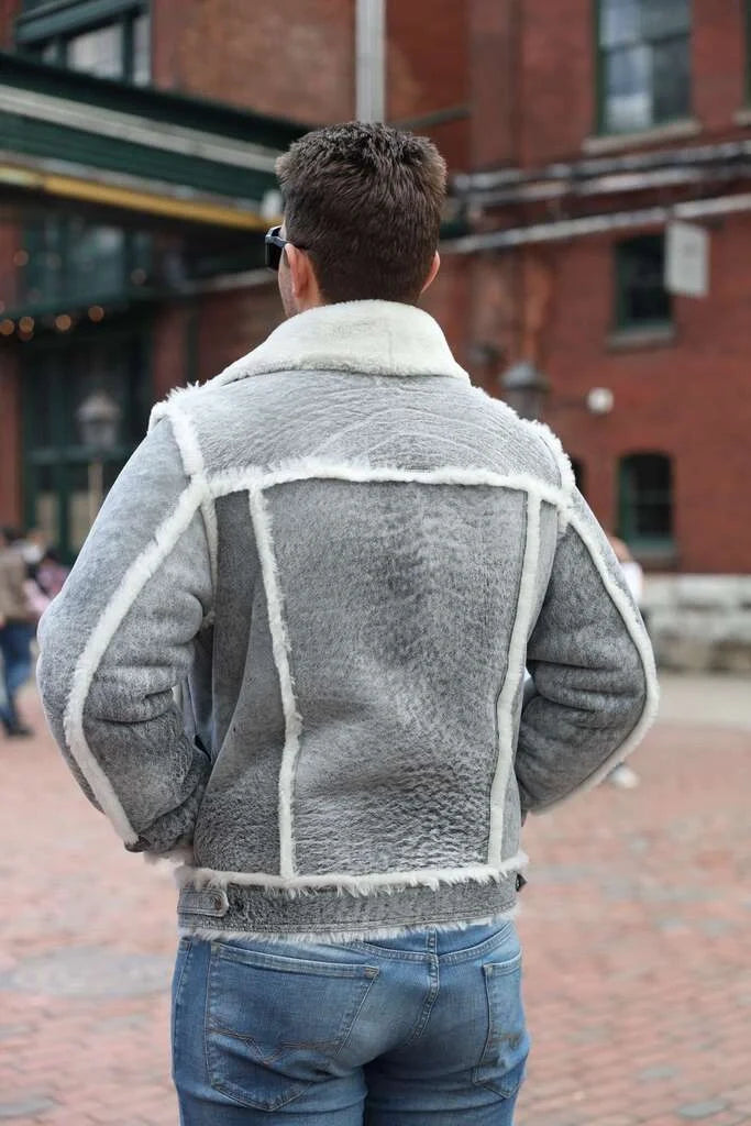 Aiden's Distressed Grey Shearling Trucker Jacket
