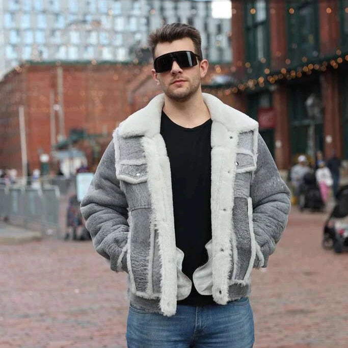 Aiden's Distressed Grey Shearling Trucker Jacket