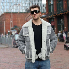 Aiden's Distressed Grey Shearling Trucker Jacket