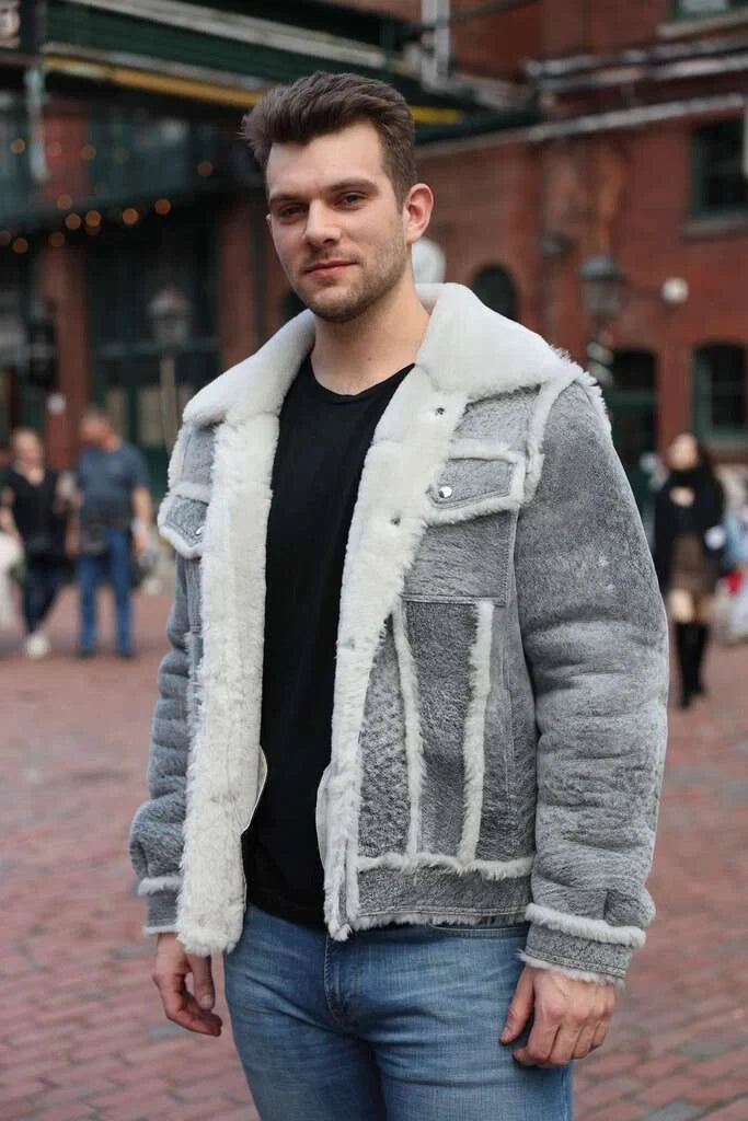Aiden's Distressed Grey Shearling Trucker Jacket