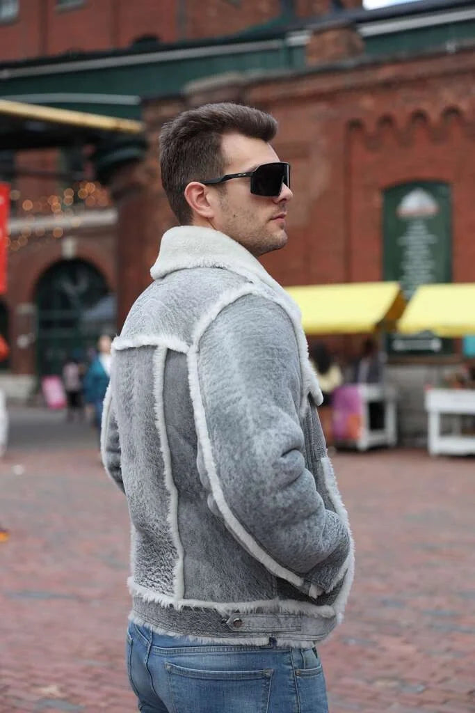 Aiden's Distressed Grey Shearling Trucker Jacket