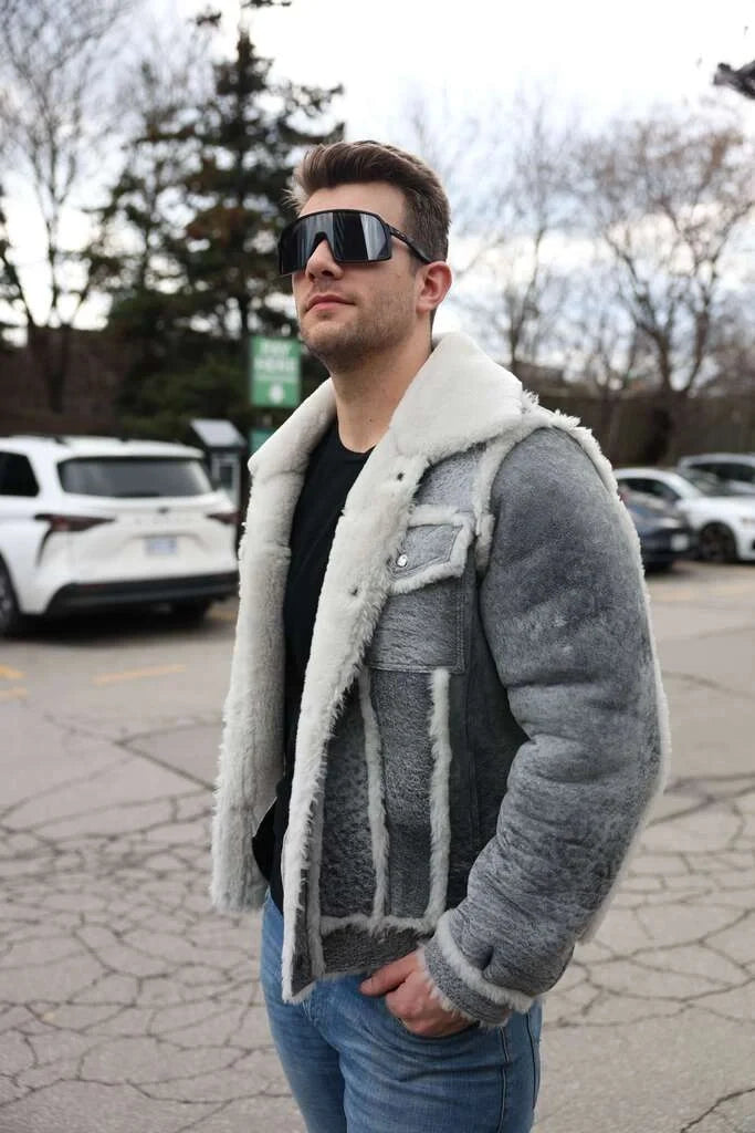 Aiden's Distressed Grey Shearling Trucker Jacket