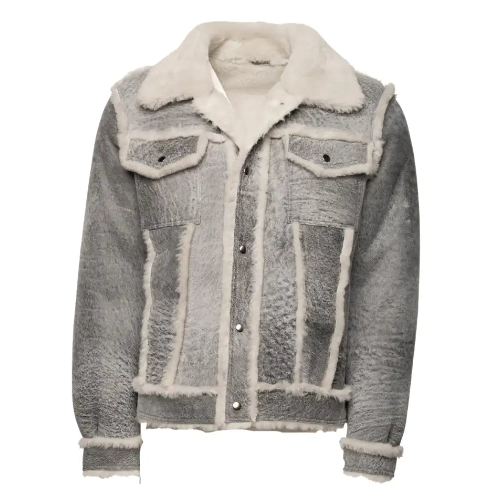 Aiden's Distressed Grey Shearling Trucker Jacket