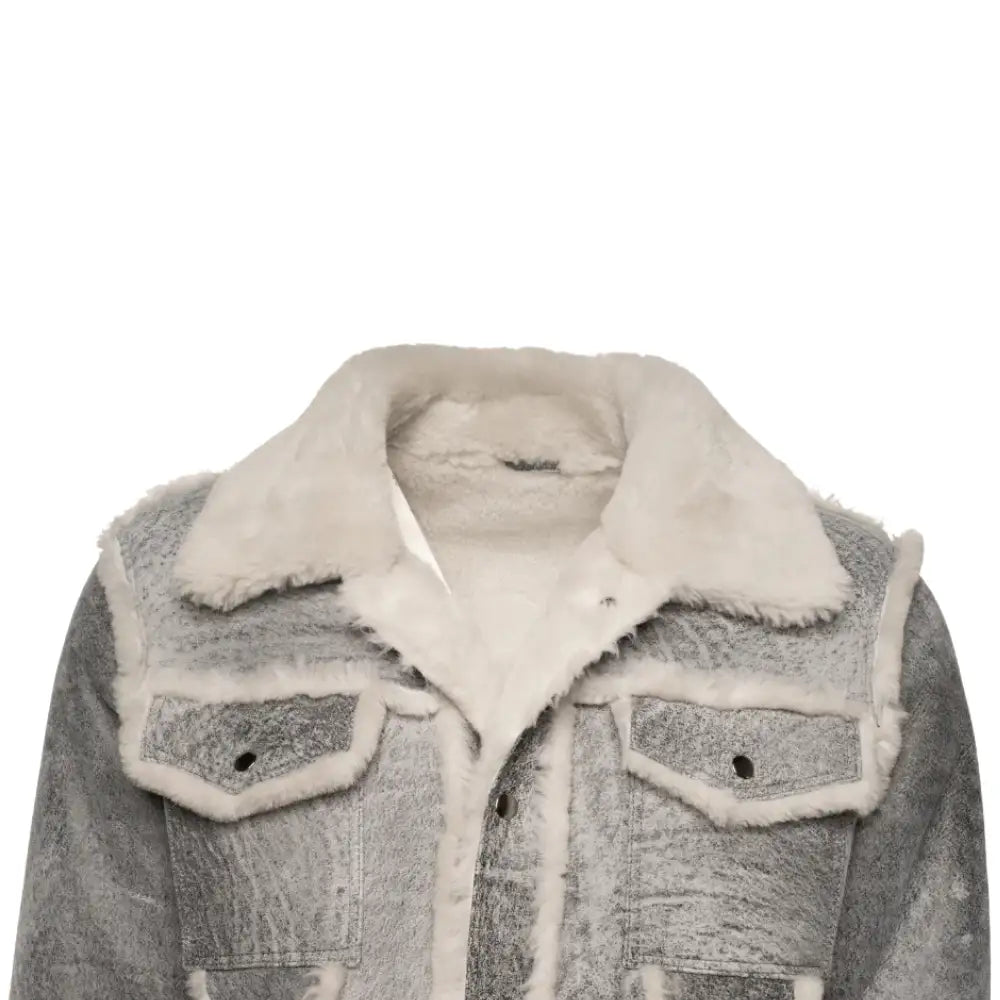 Aiden's Distressed Grey Shearling Trucker Jacket