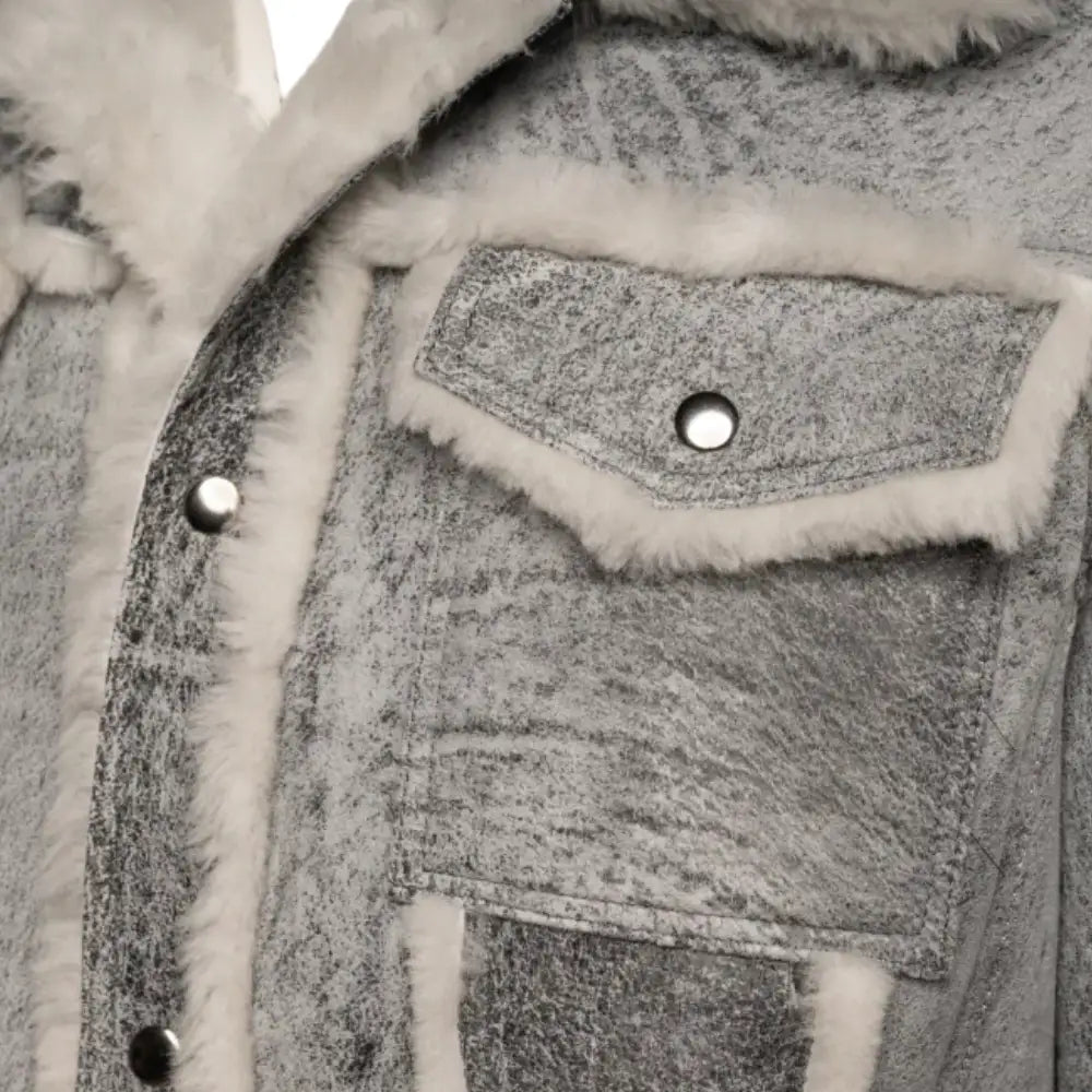 Aiden's Distressed Grey Shearling Trucker Jacket