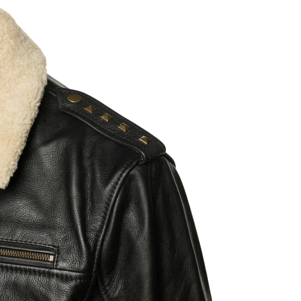 Alaric black bomber jacket with shearling collar