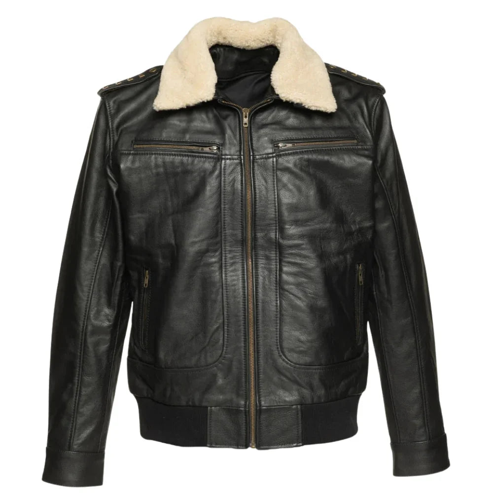 Alaric black bomber jacket with shearling collar