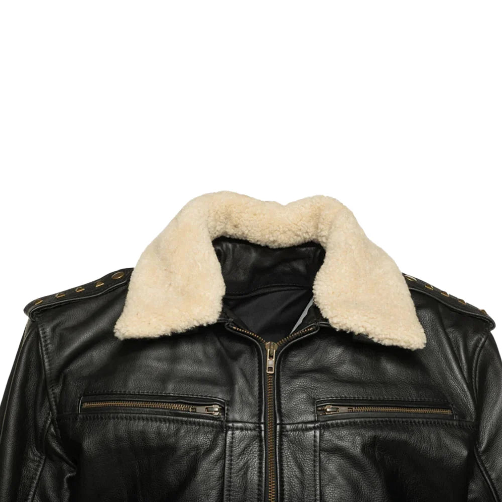 Alaric black bomber jacket with shearling collar
