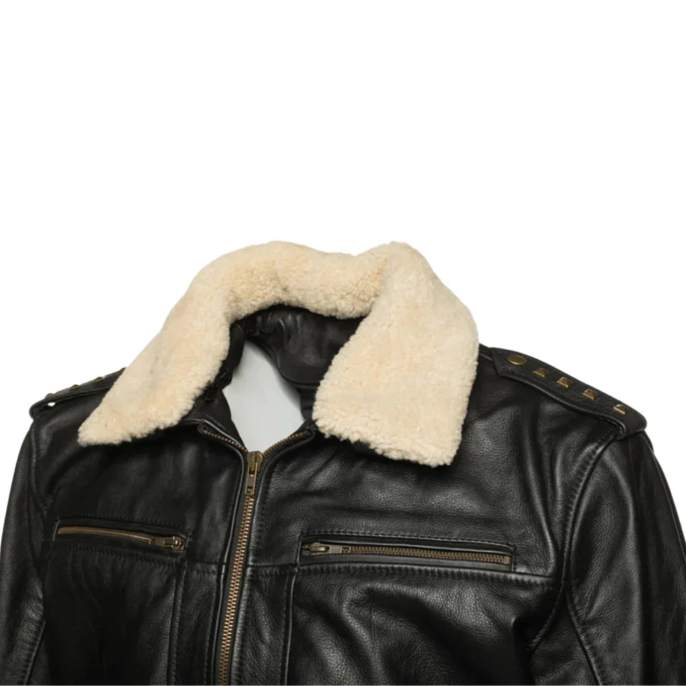 Alaric black bomber jacket with shearling collar
