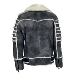Albert Distressed Grey Shearling Leather Biker Jacket