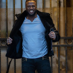 Alek's Black Shearling Leather Biker Jacket