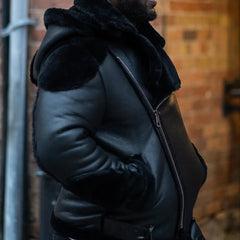 Alek's Black Shearling Leather Biker Jacket