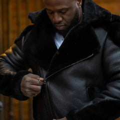 Alek's Black Shearling Leather Biker Jacket