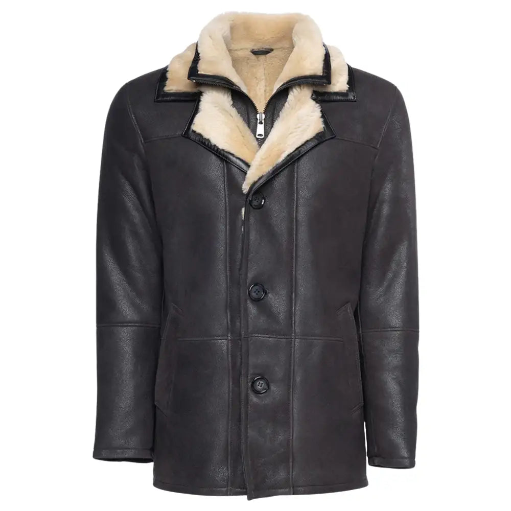 Alex's brown shearling driving coat