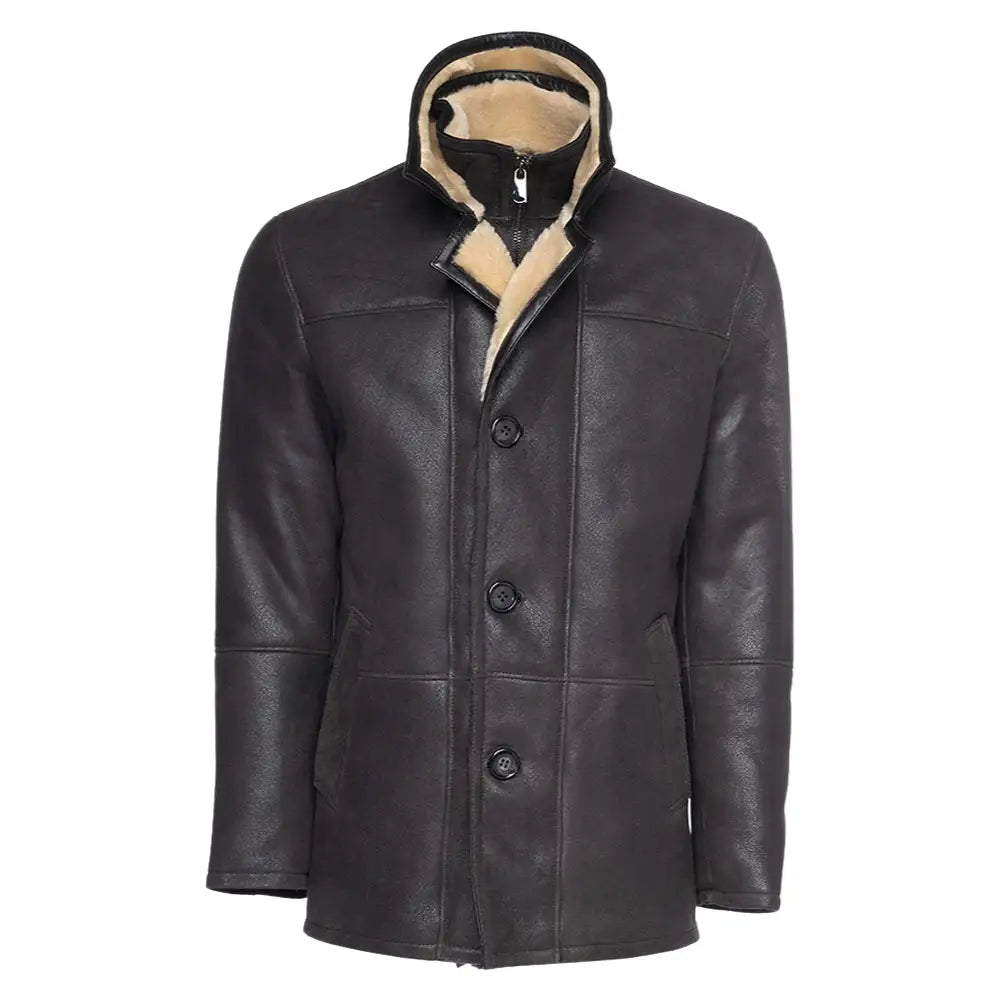 Alex's brown shearling driving coat