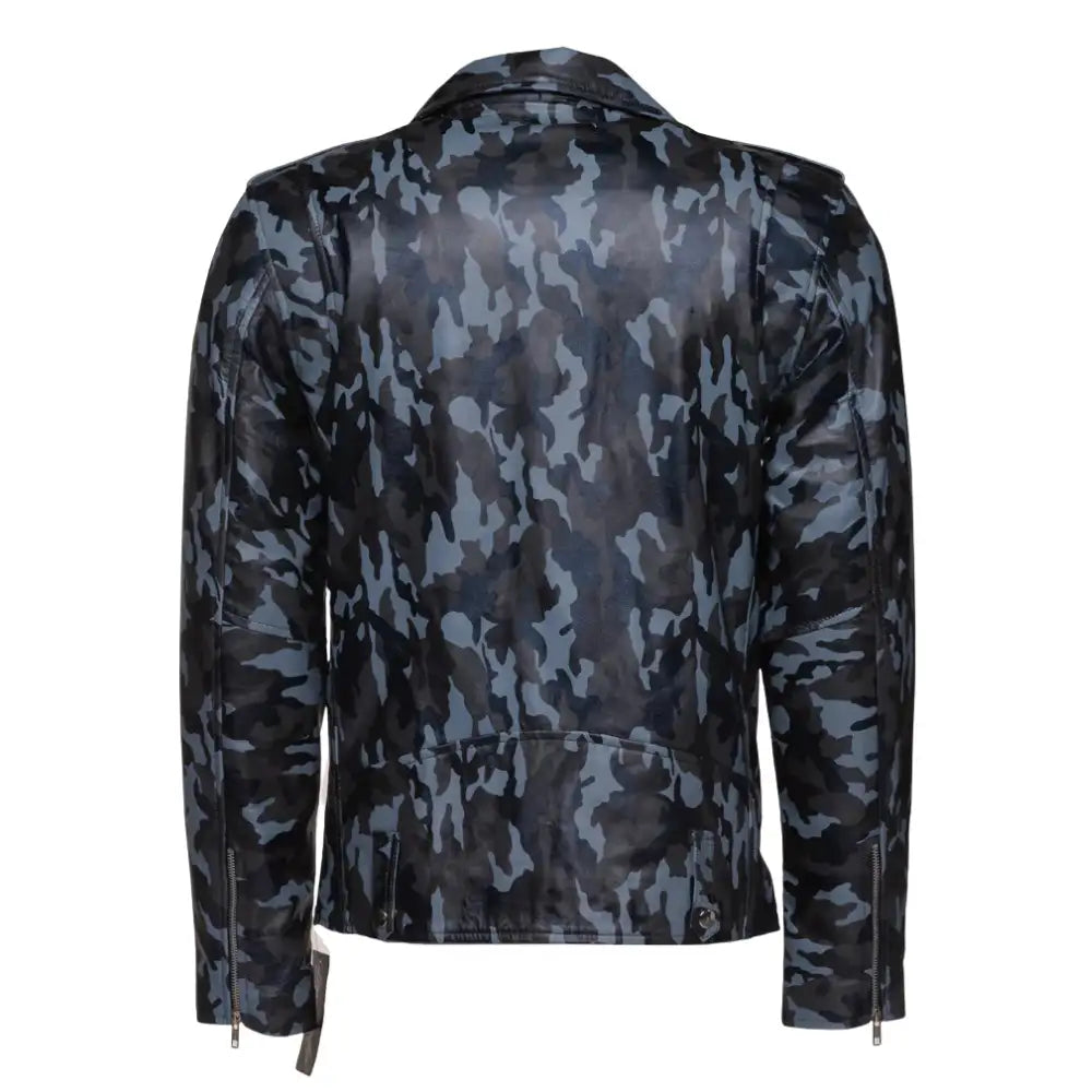 Aman Dowling's Blue Camouflage Leather Biker Jacket