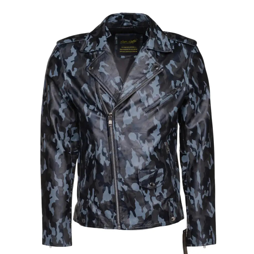 Aman Dowling's Blue Camouflage Leather Biker Jacket