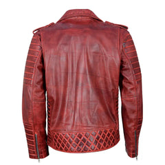 Antique Red Quilted Leather Biker Jacket