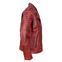 Antique Red Quilted Leather Biker Jacket