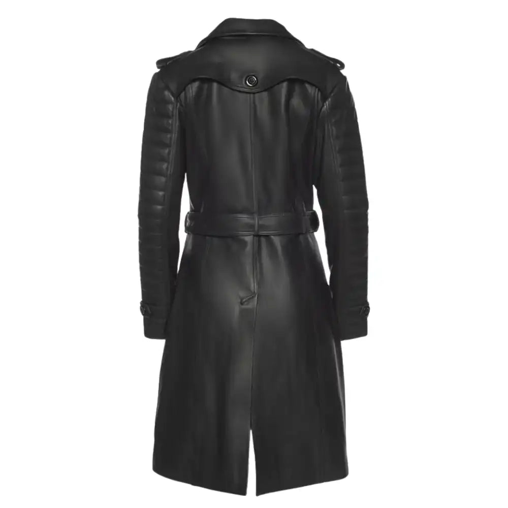 Ariana Black belted leather trench coat