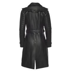 Ariana Black belted leather trench coat