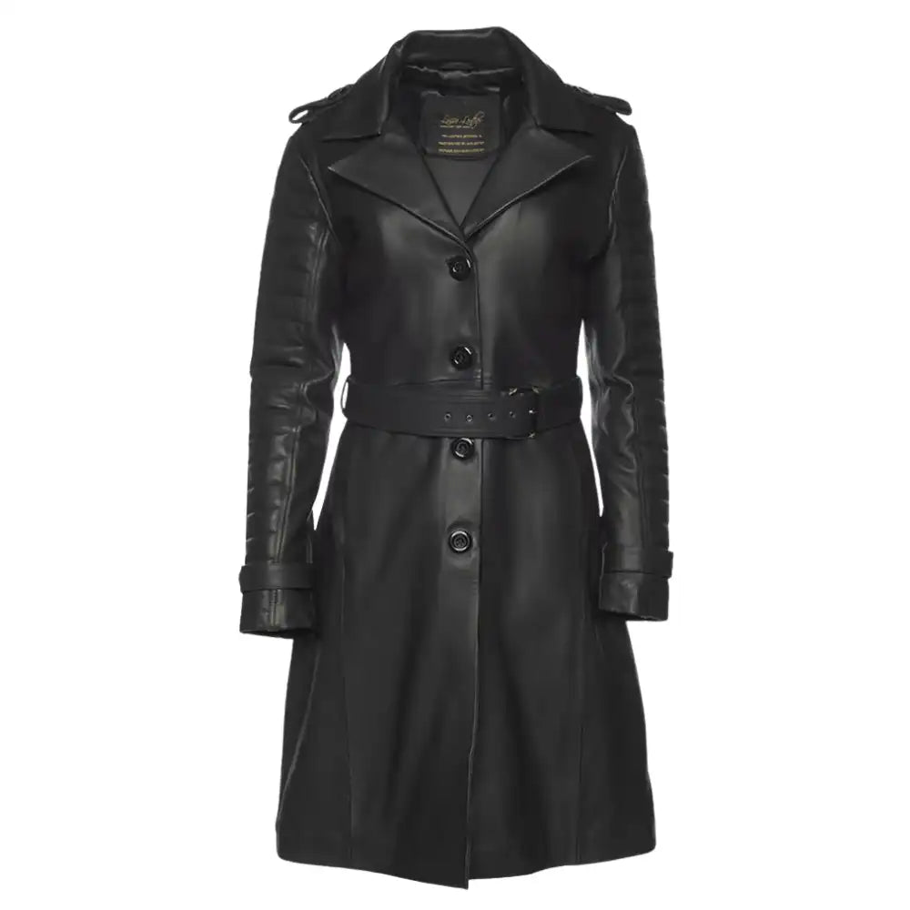 Ariana Black belted leather trench coat