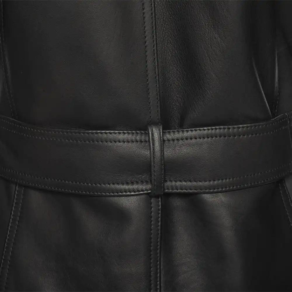 Ariana Black belted leather trench coat