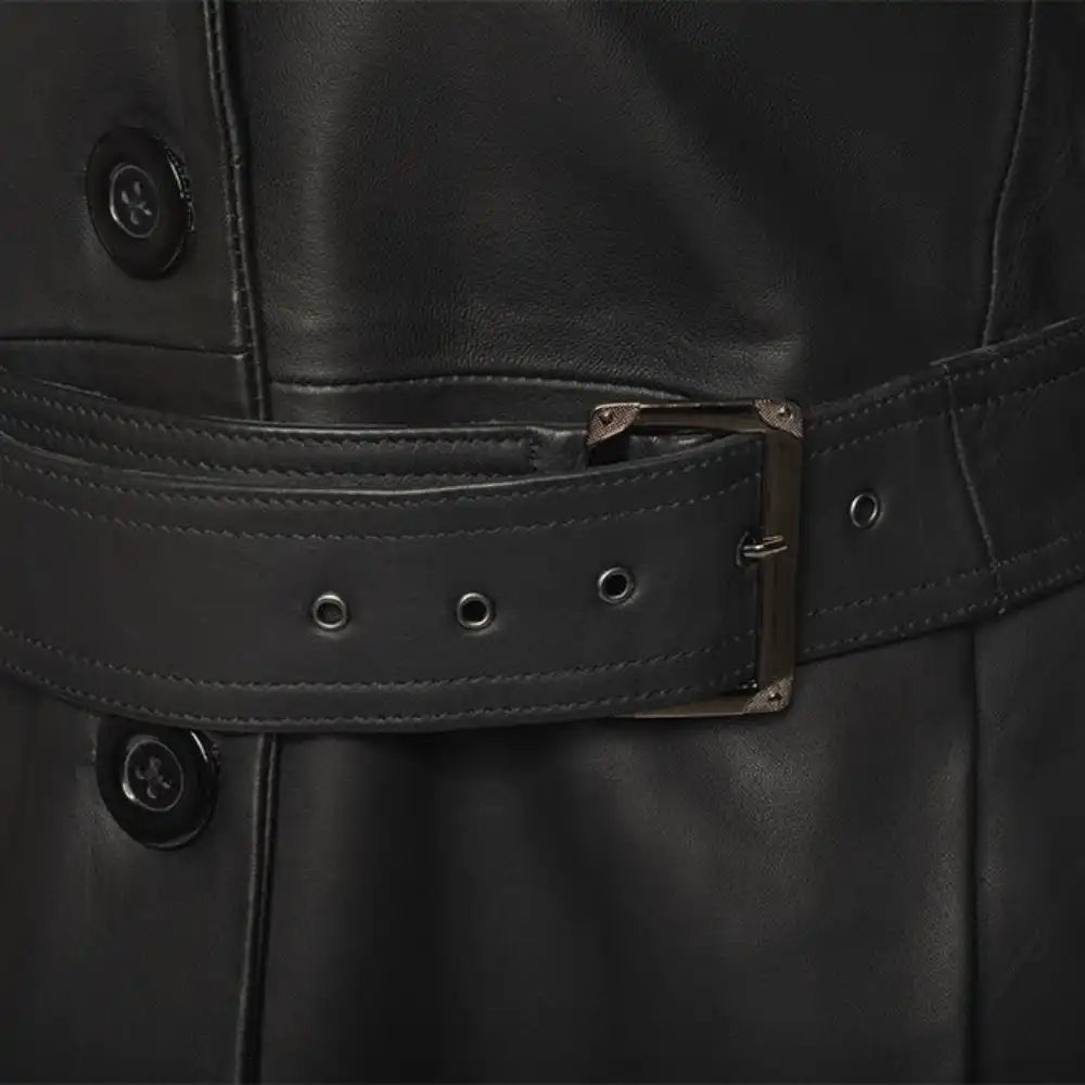 Ariana Black belted leather trench coat