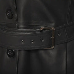 Ariana Black belted leather trench coat