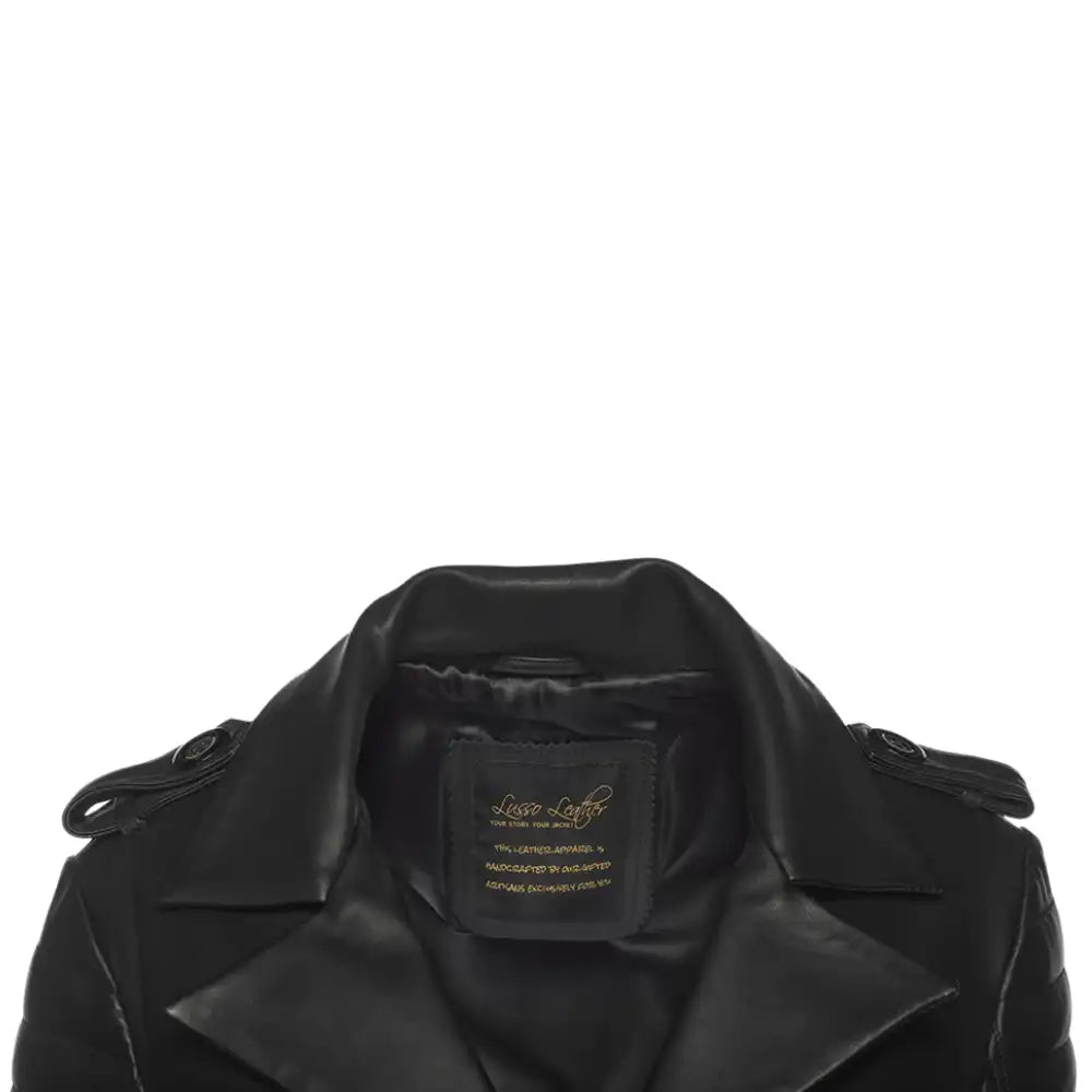 Ariana Black belted leather trench coat