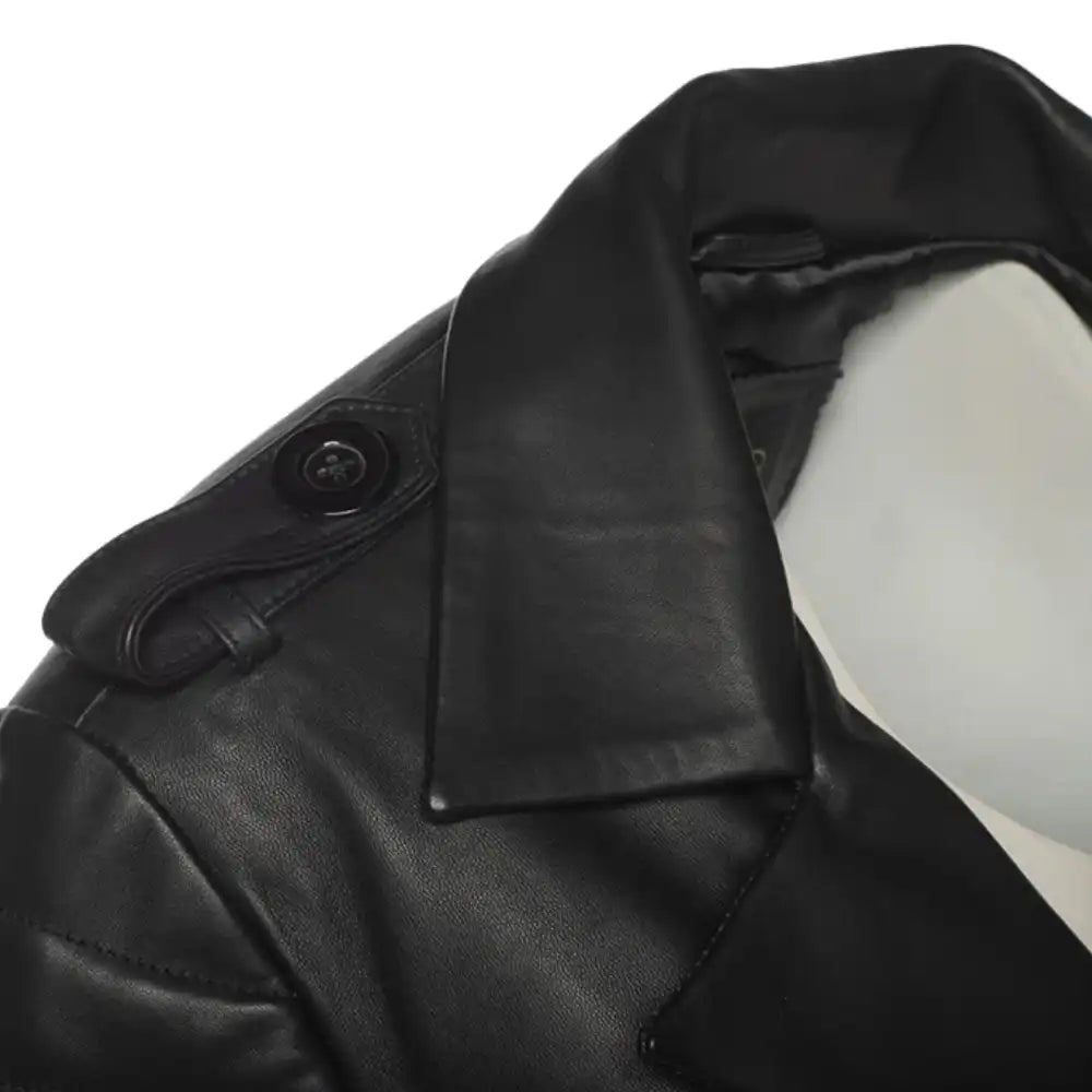 Ariana Black belted leather trench coat