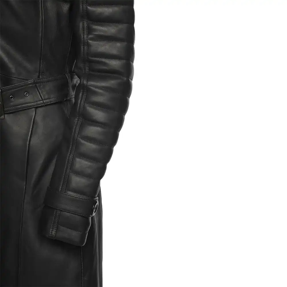 Ariana Black belted leather trench coat