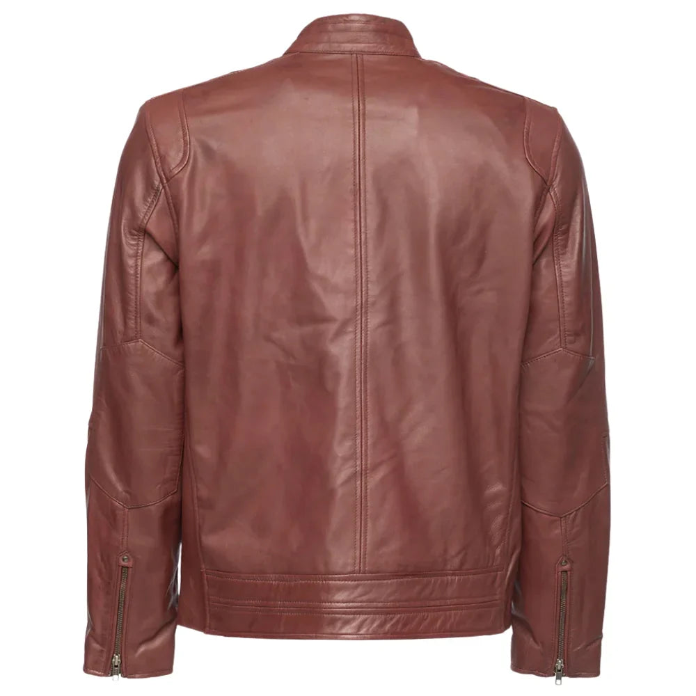 Arthur burgundy café racer leather jacket