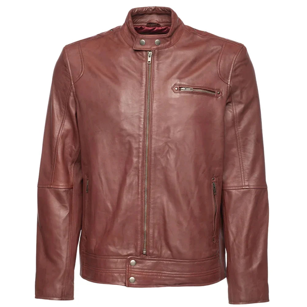 Arthur burgundy café racer leather jacket