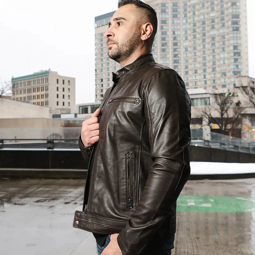 Arthur dark brown café racer leather jacket