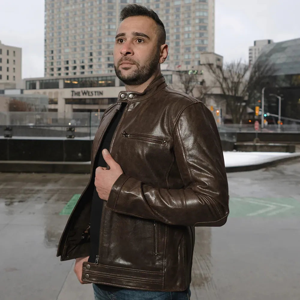 Arthur vintage brown café racer leather jacket