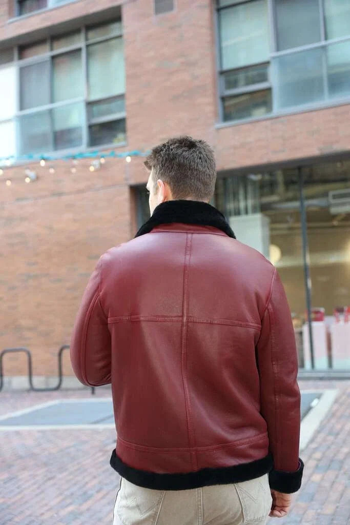 Aurelius Burgundy B3 bomber shearling jacket