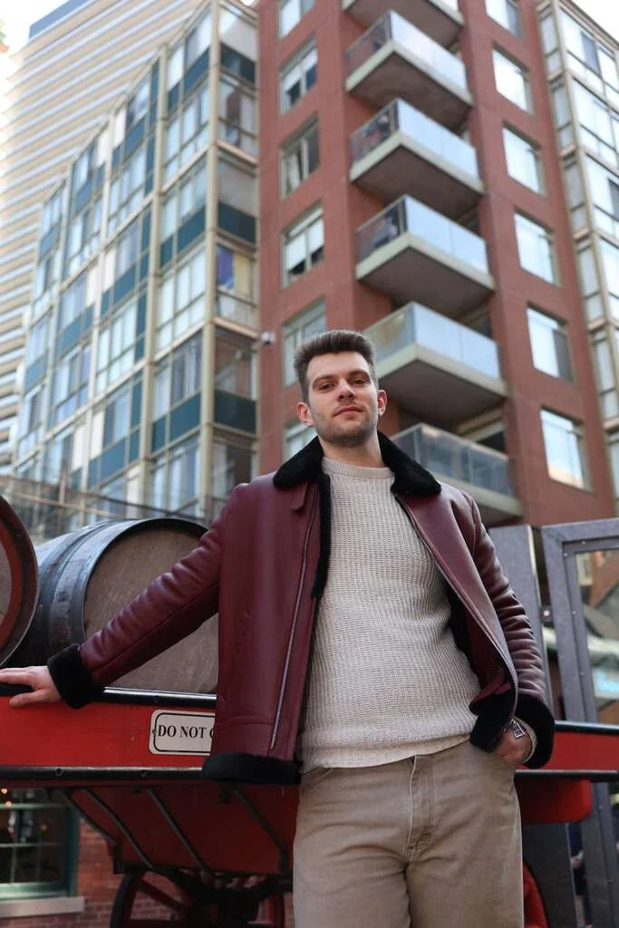 Aurelius Burgundy B3 bomber shearling jacket