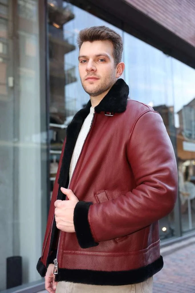 Aurelius Burgundy B3 bomber shearling jacket