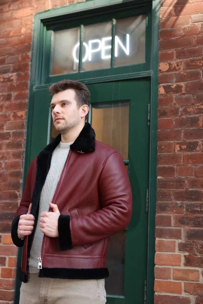 Aurelius Burgundy B3 bomber shearling jacket